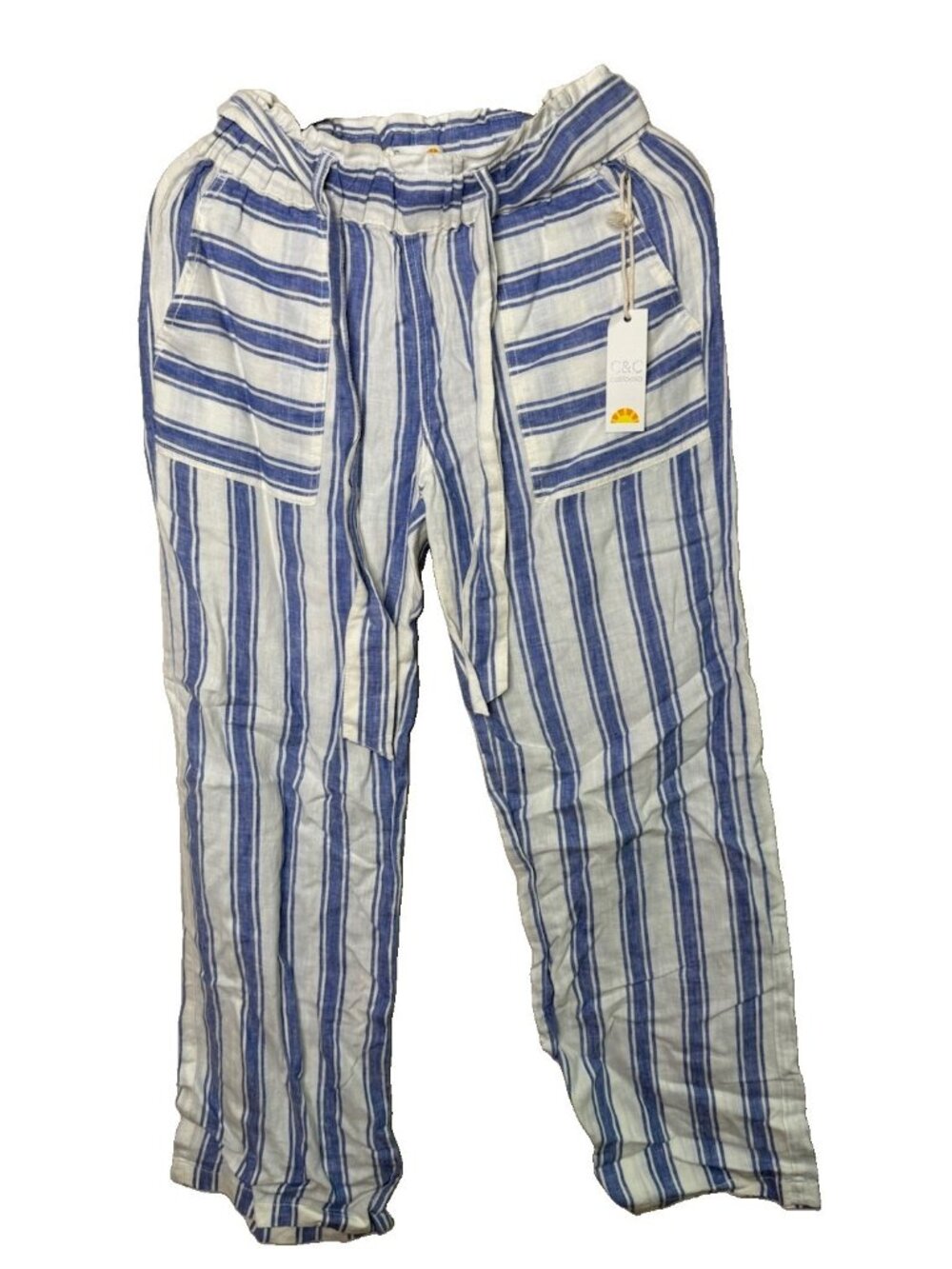 New C&C California Linen Pants Striped Pull On Gauzy Coastal